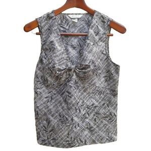 Melrose Top Sleeveless‎ Crinkle Twisted Scoop Botanical Leaf Striped Black Sz 10